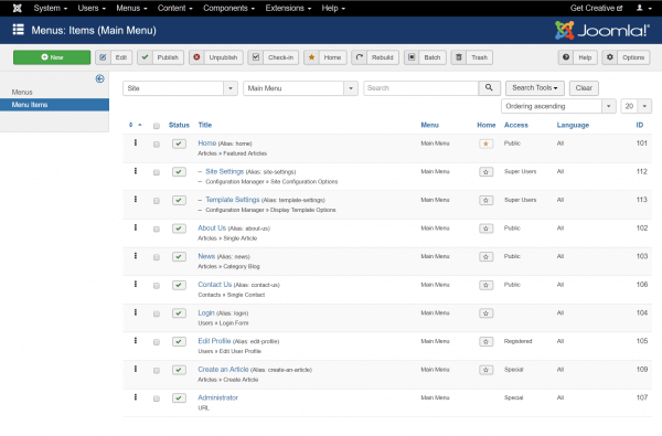 Joomla Menu Manager