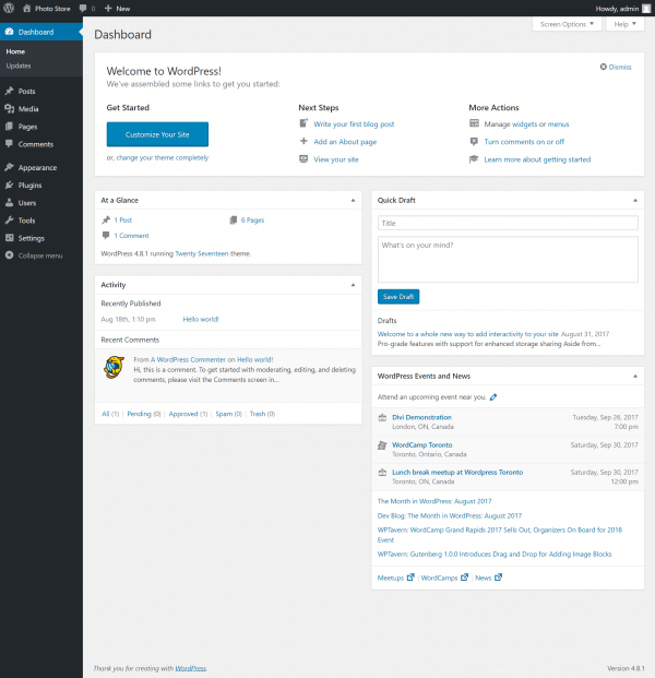 Admin dashboard