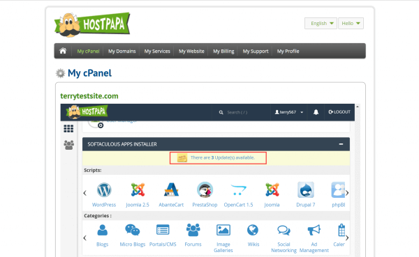 cPanel Upgrade Notification