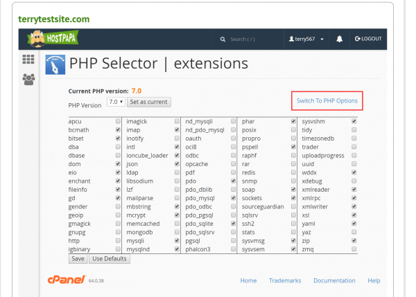 Switch to PHP Options