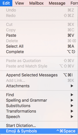 Mac OS Edit menu