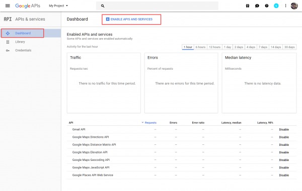 Enable APIs and Services link