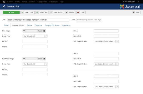 Article configuration options