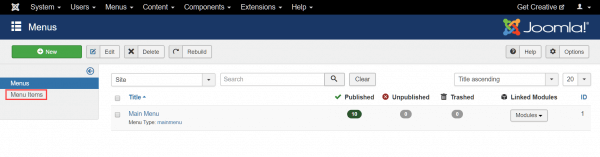 Joomla back-end menu