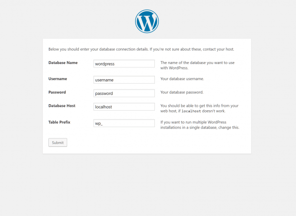 WordPress Database Settings
