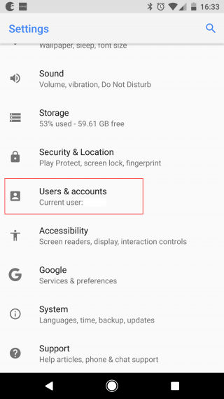 Android Settings menu