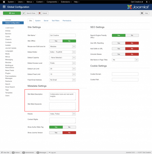 Site metadata fields