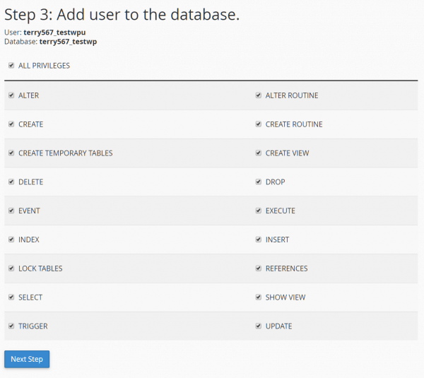 Database User Configuration