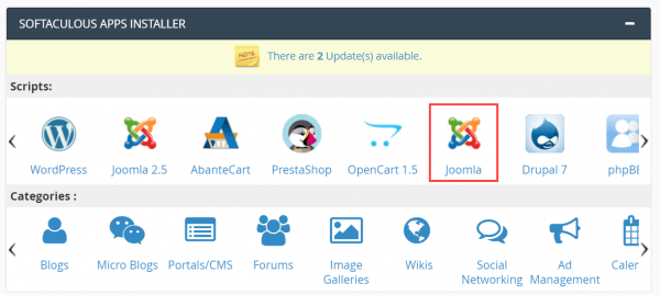 Joomla! icon in My cPanel