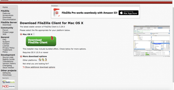 Filezilla website