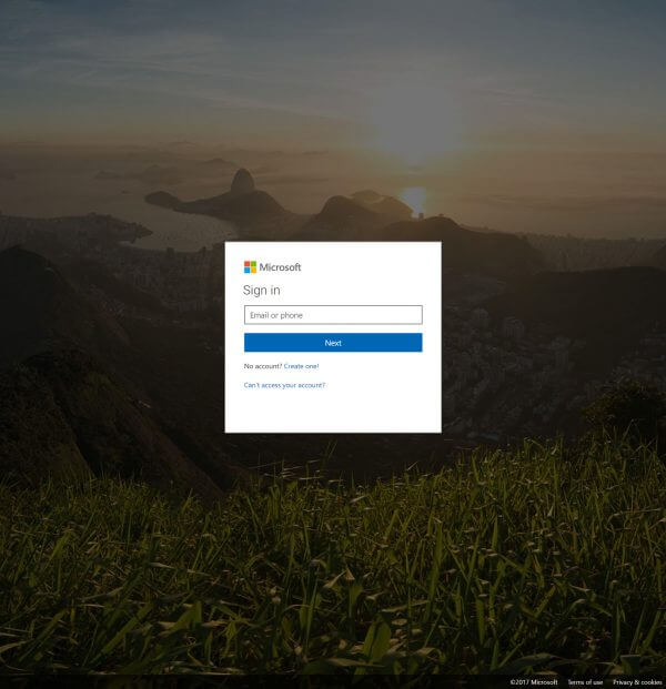 Office 365 login screen