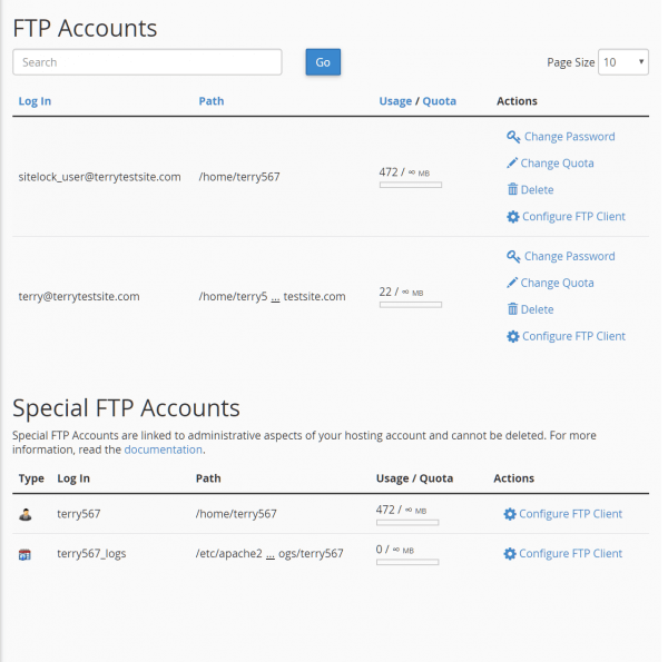 FTP account management