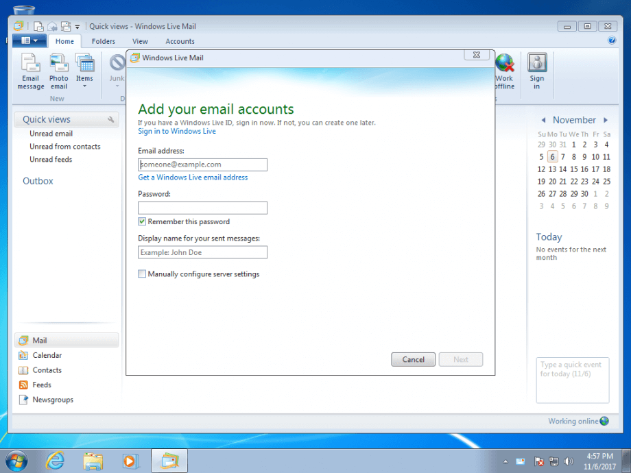 Windows Live Mail configuration