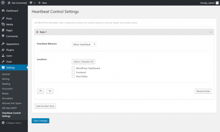 Heartbeat Control settings