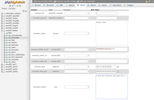 Database fields