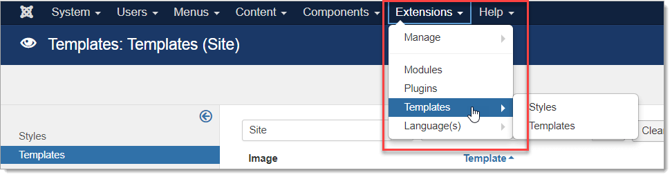 Click Extensions > Templates