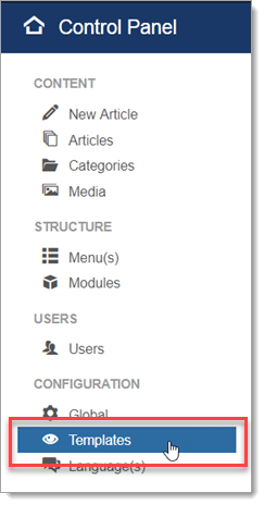 On the Control Panel sidebar, select Templates.