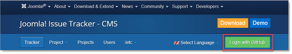 Joomla! Issue Tracker Login