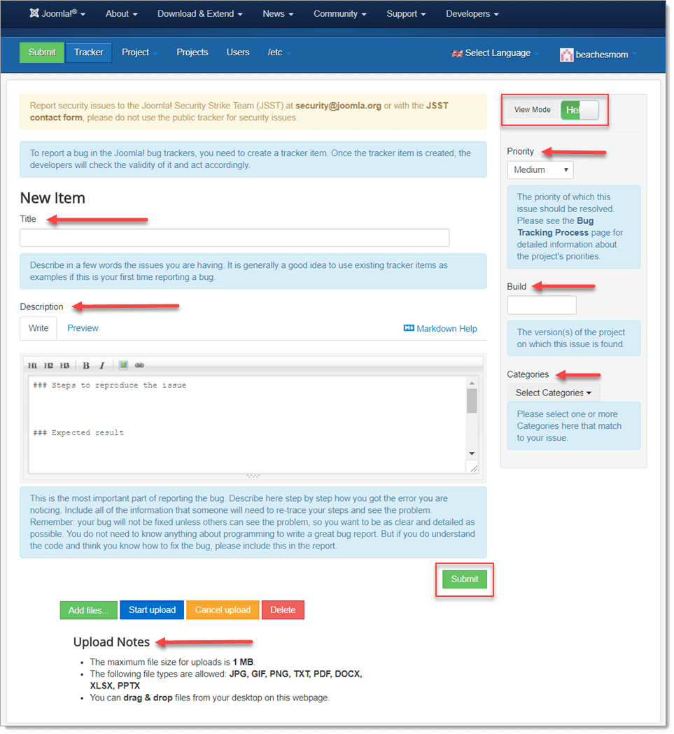 Submit New Joomla! Bug