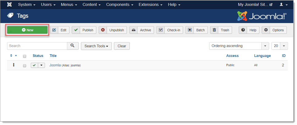 Joomla! Tag Manager - Create Content Tags