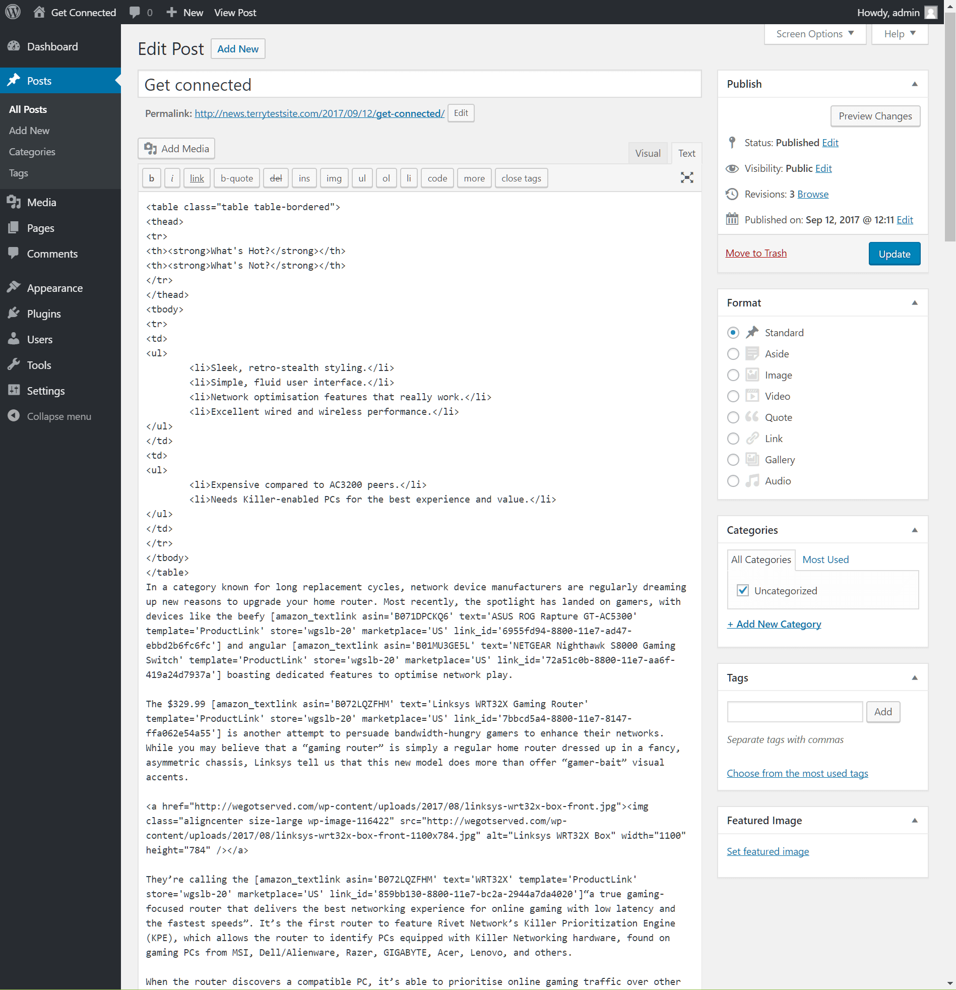 get post content with html wordpress