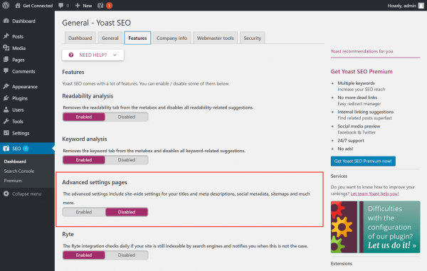 Yoast SEO settings