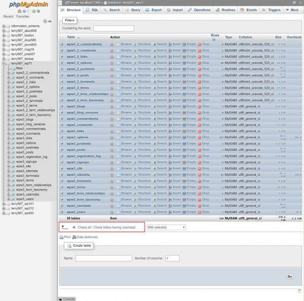 Database tables