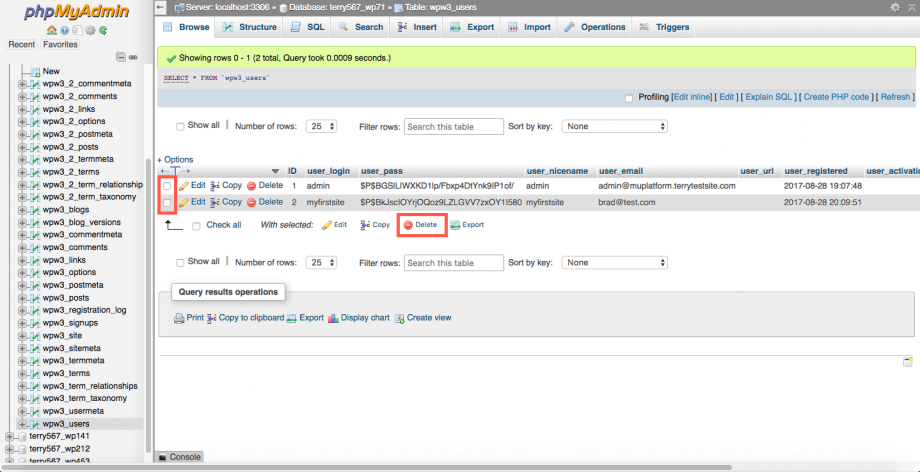 How to delete a table in a database (phpMyAdmin)