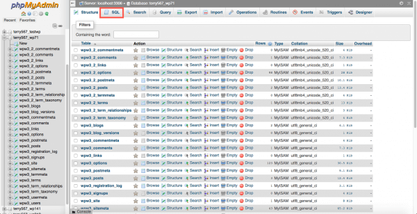 SQL tab