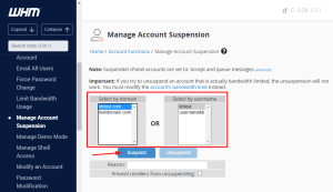 WHM suspend accounts 