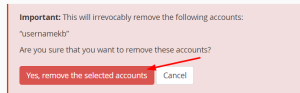 Confirm remove selected accounts via WHM