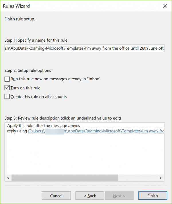 Finish rule setup