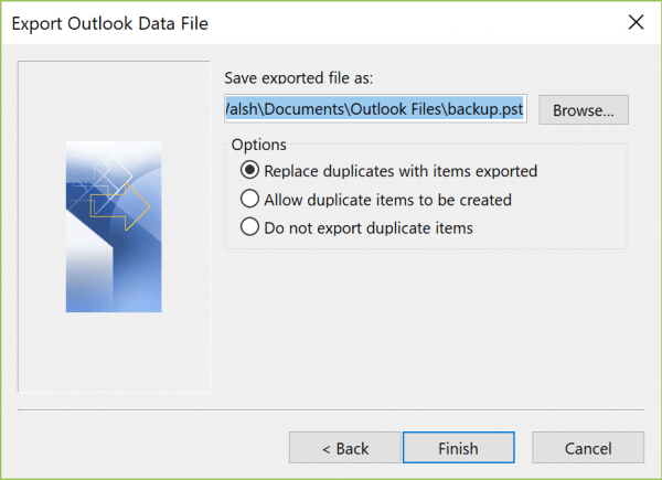 Finish the email migration by saving the location of your exported files.