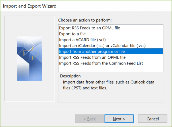 Open Outlook to import and export any emails and messages.
