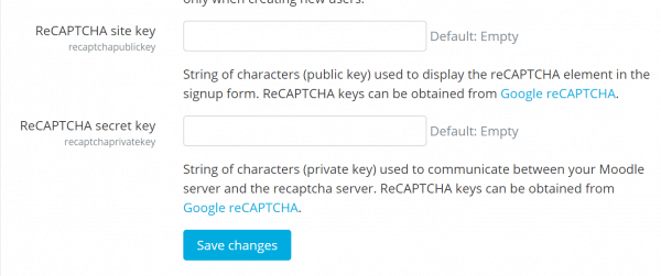 RECAPTCHA settings