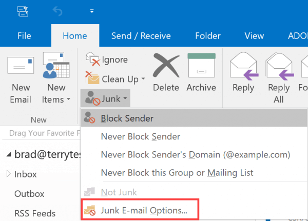 Junk E-mail Options