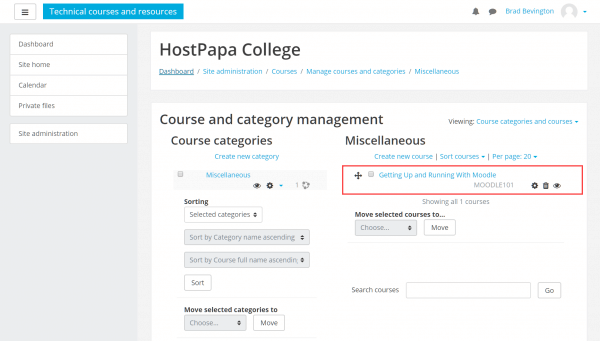 Course displayed