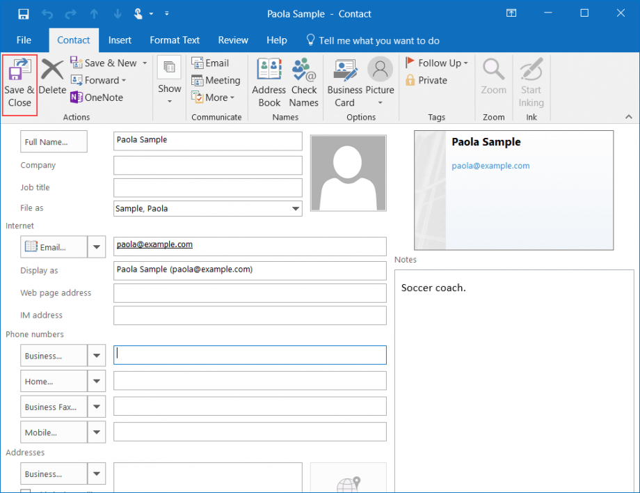 Adding editing and deleting outlook contacts