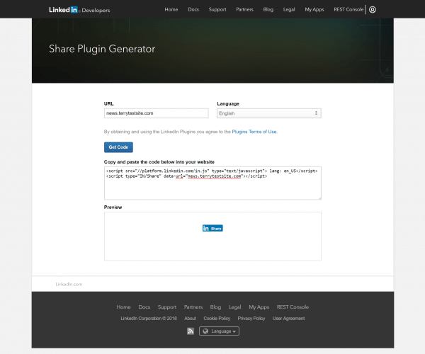 LinkedIn Developer site