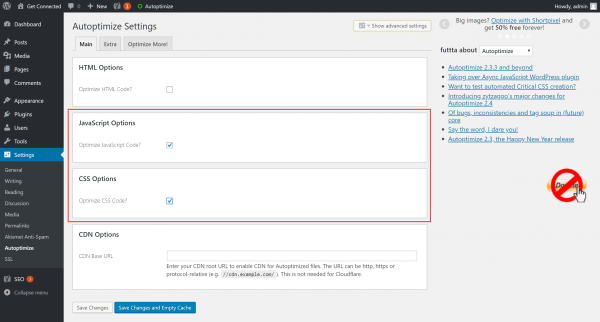 Autoptimize settings