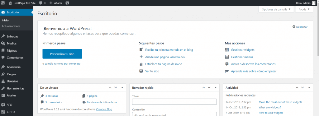 Wordpress dashboard 2