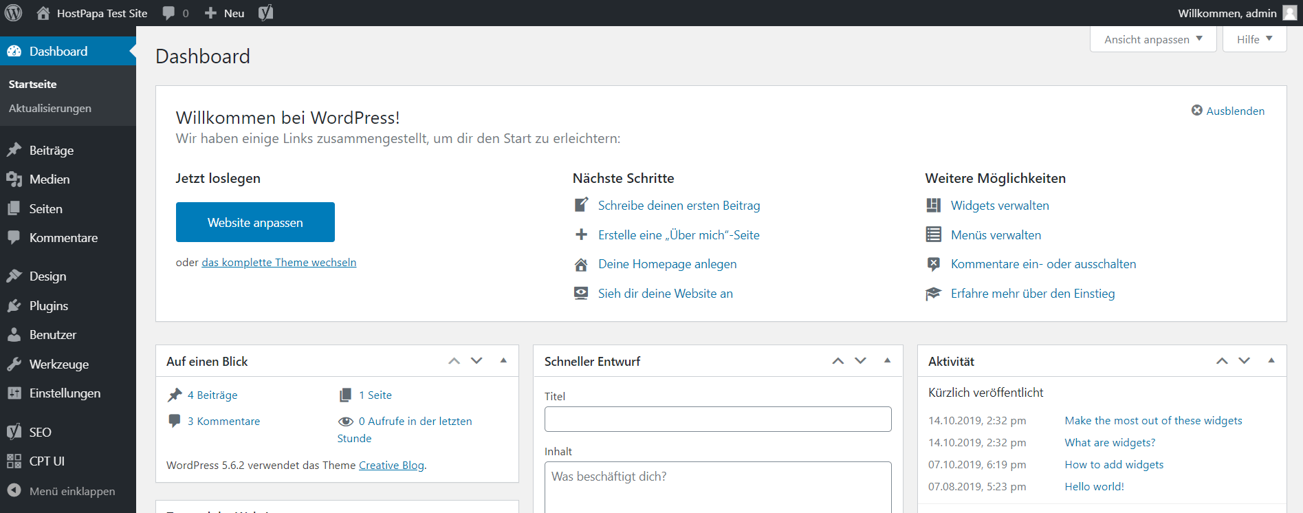 Wordpress dashboard 2