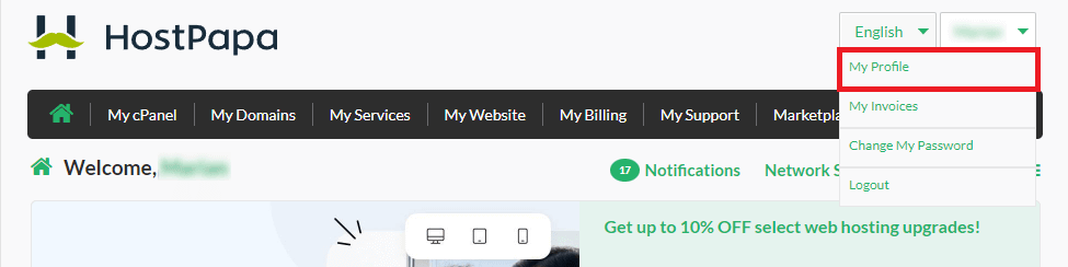 Click on your name at the top right side of the page, then select My Profile from the drop-down menu.