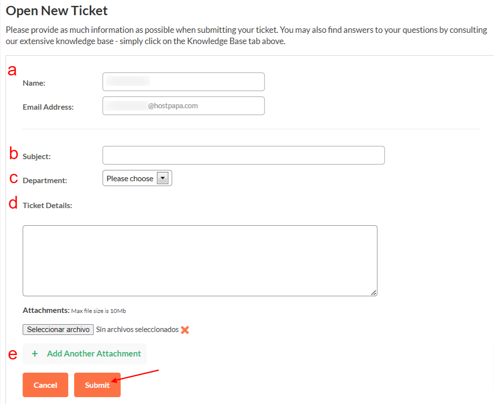 Open a new ticket from your HostPapa Dashboard