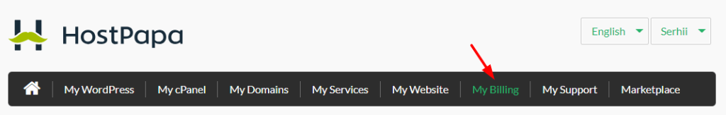 Click My Billing in your HostPapa Dashboard