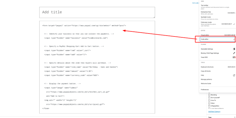 A screenshot that shows HTML code in WordPress.