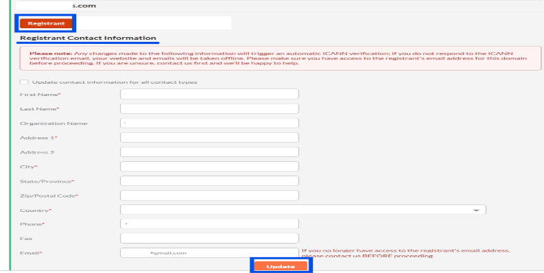 Once the new info is filled, click on the Update button below the page.