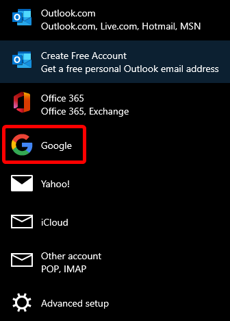 Aparecerá un nuevo recuadro. Haz click en Google.