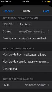 Cómo configurar un correo electrónico Básico o Avanzado de HostPapa en tu iPhone o iPad 6