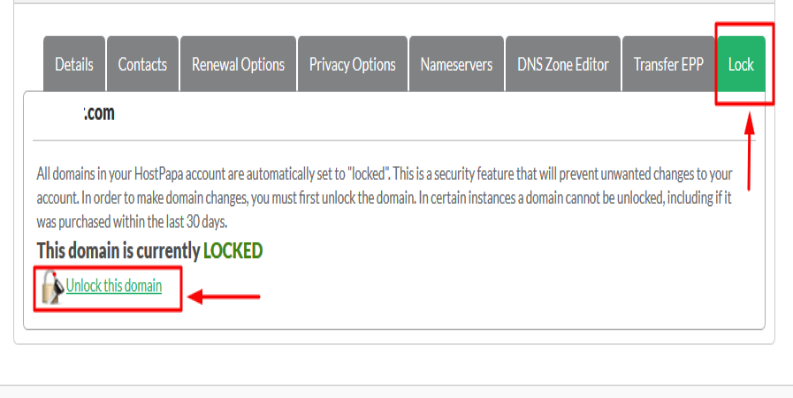 Select My Domains, where you will find the Lock section. 